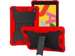 KIQ iPad 10.2 8 / 7 Case, Heavy Duty Impact/Drop Protection Tempered Glass Screen Protector Guardian Case for Apple iPad 10.2-inch 7th 8th Gen [Red]