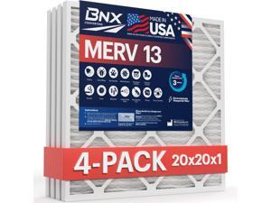 BNX 20x20x1 MERV 13 Air Filter 4 Pack - MADE IN USA - Electrostatic Pleated Air Conditioner HVAC AC Furnace Filters - Removes Pollen, Mold, Bacteria