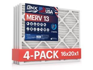 BNX 16x20x1 MERV 13 Air Filter 4 Pack - MADE IN USA - Electrostatic Pleated Air Conditioner HVAC AC Furnace Filters - Removes Pollen, Mold, Bacteria