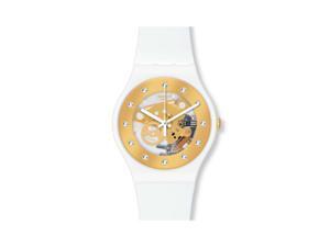 Swatch Glam Skeleton Dial Gold Unisex Rubber Watch SUOZ148 Swatch Glam Skeleton Dial Gold Unisex Rubber Watch SUOZ148