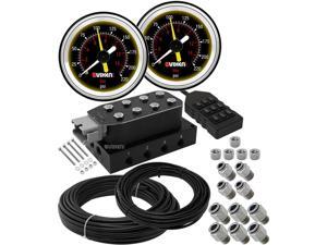 1//4 OD Hose 35 FT and Fittings VXF2CM0125W Vixen Air 4 Valve Suspension Manifold with Two 2500 Air Springs 3//8 OD Hose 50 FT One Dual Needle White Gauge Panel