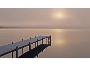 A Foggy Sunrise Over A Dock In Lake Whatcom During Winter, Bellingham Washington, Usa Poster Print (20 x 11)