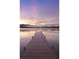 Footprints Leading Down A Frost Coverd Dock At Sunrise On Lake Whatcom During Winter, Bellingham Washington, Usa.