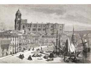 View Of Malaga Harbour And Cathedral, Spain, During The 19Th Century. From El Mundo En La Mano, Published 1878. View Of Malaga Harbour And Cathedral, Spain, During The 19Th Century. From El Mundo En La Mano, Published 1878.
