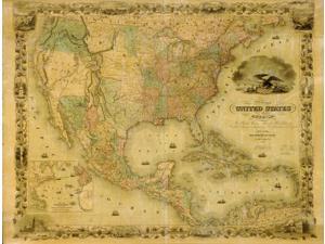 Map of the United States of America the British Provinces Mexico the West Indies and Central America with part of New Granada and Venezuela Poster Print (18 x 24)