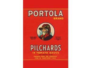 A can label for Portola Brand Pilchards in tomato sauce featuring an early sea explorer These little fish were packed in Monterey Bay California Poster Print by Unknown (18 x 24) A can label for Portola Brand Pilchards in tomato sauce featuring an early sea explorer These little fish were packed in Monterey Bay California Poster Print by Unknown (18 x 24)