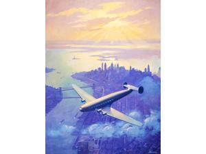 Ruehl Frederick Heckman (American 1890-1942) painted this great image of a 1930s passenger airplane flying over the Island of Manhattan for a calendar in 1939 Poster Print by Ruehl Frederick Heckman (