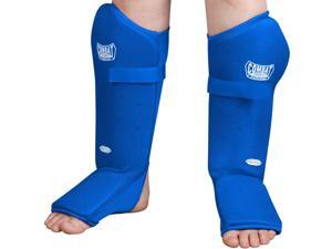 Combat Sports Breathable Slip-On Shin Instep Guards-Blue-Large Combat Sports Breathable Slip-On Shin Instep Guards-Blue-Large