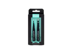 Body Prescriptions 2 Pack Black Soft Touch Tweezer Set in Black and Teal Box