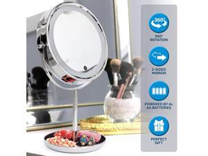 ToiletTree Products Countertop LED Lighted Makeup Mirror with 5x Magnifying, Jewelry Tray, and Adjustable 360-Degree Rotation