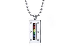24" Stainless Steel Silver Lab Diamond Bitcoin QR Pendant Necklace 3mm Box Chain 