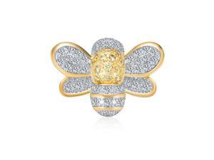 Two Tone Bumble Bee Yellow White Cubic Zirconia Pave CZ Brooch Pendant Gold Plated Rhodium Plated Brass Two Tone Bumble Bee Yellow White Cubic Zirconia Pave CZ Brooch Pendant Gold Plated Rhodium Plated Brass