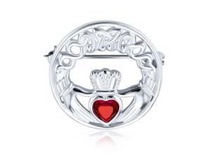 Celtic Claddagh Round Circle Brooch Pin For Women Red Heart Shaped Cubic Zirconia 925 Sterling Silver Celtic Claddagh Round Circle Brooch Pin For Women Red Heart Shaped Cubic Zirconia 925 Sterling Silver