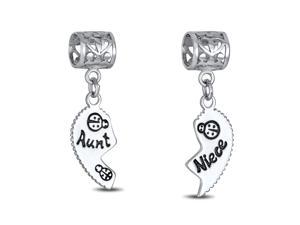 Bling Jewelry Aunt and Niece .925 Sterling Silver Heart Dangle Charm Pandora Compatible