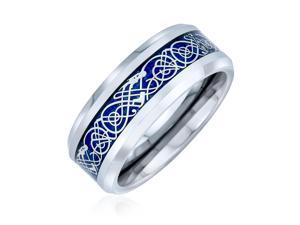 Blue Silver Tone Celtic Knot Dragon Inlay Couples Titanium Wedding Band Rings For Men For Women Comfort Fit 8MM