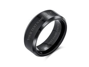 Plain Simple Beveled Edge Black Couples Titanium Wedding Band Ring For Men For Women Comfort Fit 8MM