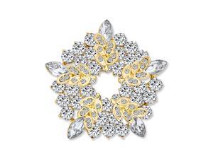 Large Two Tone Golden Crystal Fashion Holiday Circle Wreath Scarf Brooch Pin For Women Gold Plated Large Two Tone Golden Crystal Fashion Holiday Circle Wreath Scarf Brooch Pin For Women Gold Plated