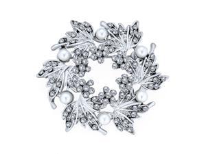Elegant Bridal Holiday Party Crystal Round White Simulated Pearl Wreath Circle Scarf Brooch Pin For Women Wedding Elegant Bridal Holiday Party Crystal Round White Simulated Pearl Wreath Circle Scarf Brooch Pin For Women Wedding
