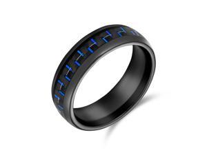 Geometric Pattern Black Blue Cobalt Carbon Fiber Inlay Couples Titanium Wedding Band Rings For Men For Women 8MM