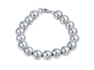 Hand Strung Plain Simple Round 925 Sterling Silver Bead Ball Strand Bracelet For Women Shinny Polished 8 Inch