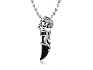 Wolf Black Fang Spike Tooth Pendant Necklace For Men Silver Tone Stainless Steel 20 Inch Ball Chain