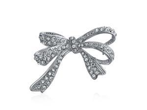 Winter Wedding Holiday White Glittering Crystal Bridal Fashion Large Statement Ribbon Bow Scarf Brooch Pin For Women Silver Plated Winter Wedding Holiday White Glittering Crystal Bridal Fashion Large Statement Ribbon Bow Scarf Brooch Pin For Women Silver Plated