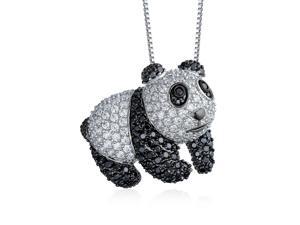 Panda Bear Pendant Necklace For Women Black And White Cubic Zirconia CZ Rhodium Plated 16 Inch Chain Panda Bear Pendant Necklace For Women Black And White Cubic Zirconia CZ Rhodium Plated 16 Inch Chain