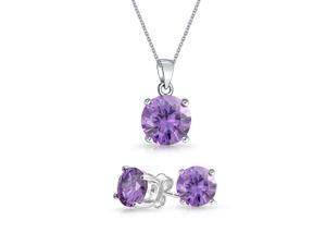 2CT Round AAA CZ Solitaire Brilliant Cut Purple Pendant Stud Earrings Set For Women Simulated Amethyst Sterling Silver 2CT Round AAA CZ Solitaire Brilliant Cut Purple Pendant Stud Earrings Set For Women Simulated Amethyst Sterling Silver