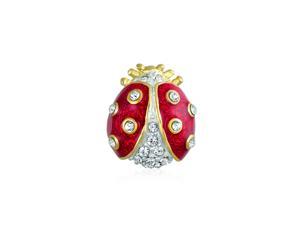 Lucky Ladybug Red Gold Plated Enamel Crystal Insect Lapel Push Pin For Women For Teen