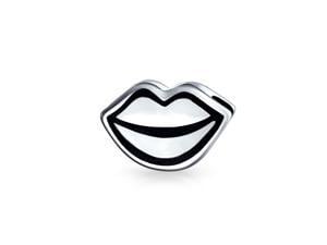 Couples Valentine Kiss Sexy Smile Kissing Lips Charm Bead For Women Teen Oxidized .925 Sterling Silver Fits European Bracelet