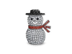 Winter Holiday White Glittering Crystal Fashion Large Statement Christmas Snowman Scarf Brooch Pin For Women Silver Plated