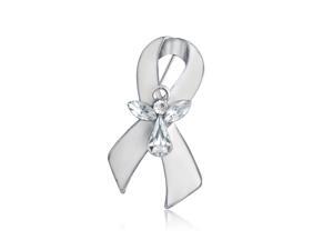 White Ribbon Lung Cancer Survivor Guardian Angel Crystal Brooch Pin For Women Enamel Silver Plated White Ribbon Lung Cancer Survivor Guardian Angel Crystal Brooch Pin For Women Enamel Silver Plated