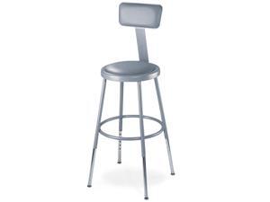 NATIONAL PUBLIC SEATING 6418HB Round Stool with Backrest, Height 19" to 27"Gray NATIONAL PUBLIC SEATING 6418HB Round Stool with Backrest, Height 19" to 27"Gray