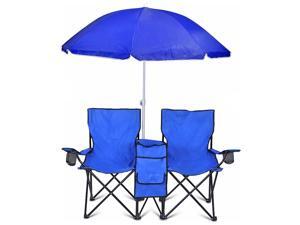 GoTeam Portable Double Folding Chair w/Removable Umbrella, Cooler Bag and Carry Case - Blue GoTeam Portable Double Folding Chair w/Removable Umbrella, Cooler Bag and Carry Case - Blue