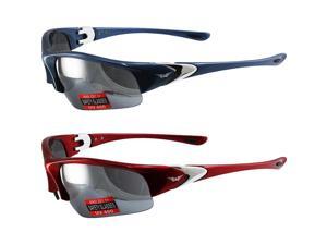 2 Pairs Global Vision Cool Breeze Safety Sunglasses One Blue Frame One Red Frame Flash Mirror Lenses ANSI Z87.1 2 Pairs Global Vision Cool Breeze Safety Sunglasses One Blue Frame One Red Frame Flash Mirror Lenses ANSI Z87.1