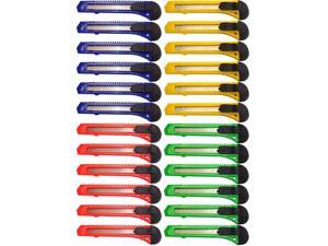 24 Box Cutter Utility Knife Tool with Retractable Snap off Razor Blade 6 Blue 6 Yellow 6 Red 6 Green