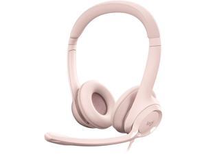 Logitech H390 Wired Headset for PC/Laptop, Stereo Headphones with Noise Cancelling Microphone, USB-A, In-Line Controls, Rose