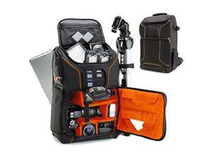 Digital SLR Camera Backpack (Orange) with 15.6" Laptop Compartment by USA Gear features Padded Custom Dividers , Tripod Holder , Rain Cover and Storage for DSLR Cameras by Nikon , Canon , Sony