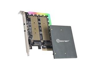 I/O CREST Dual M.2 SATA and PCIe Nvme SSD to PCIe X4 Adapter Card with 5V RGB Heatsink 2280 2260 2242 2230 I/O CREST Dual M.2 SATA and PCIe Nvme SSD to PCIe X4 Adapter Card with 5V RGB Heatsink 2280 2260 2242 2230