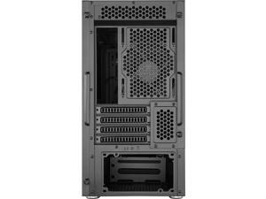 cooler master silencio s400 matx tower w/sounddampening material, sounddampened steel side panel, reversible front panel, sd card reader, and 2x 120mm pwm silencio fp fans