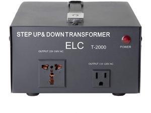 ELC T-2000+ 2000-Watt Voltage Converter Transformer - Step Up/Down - 110V/220V - Circuit Breaker Protection -Heavy Duty/High Quality