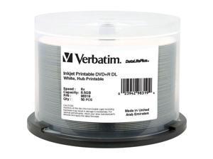 VERBATIM 98319 Verbatim DVD+R DL (8.5 GB) (8x) Hub Inkjet Printable  White (50 Ea/Pkg)