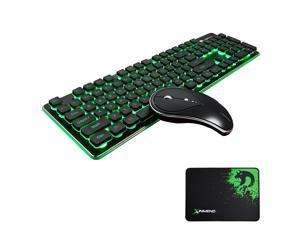 Wireless Keyboard and Mouse Combo Water Resistance 2.4G Green Backlit and Wireless Soundless Mouse with Nano USB Receiver for Laptop PC Mac