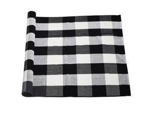 Cotton Plaid Area Floor Rugs Carpet Indoor Outdoor, Woven Washable Buffalo Checkered Mat Rugs, Retro Doormat Runner Rug for Front Porch Black and White 59"x35"