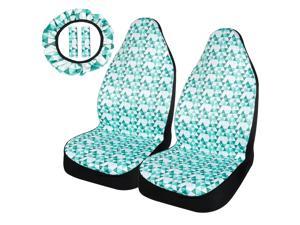Bohemia Style Universal Front Seat Cover with Steering Wheel Cover Seat Belt Covers Set for Auto Green White