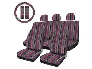 10pcs Universal Purple Seat Covers Saddle Blanket Seat Cover Fit for Car SUV Truck Full Set with Steering Wheel Cover