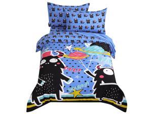 5 Piece Kids Bedding Set Polyester Microfiber Fabric Kids Duvet Cover with 2 Pillowcases Fitted Sheet Flat Sheet Black Monster Series Pattern Bedroom Decor for Kids Twin