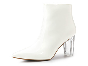 Women's Clear Chunky Heel White Ankle 