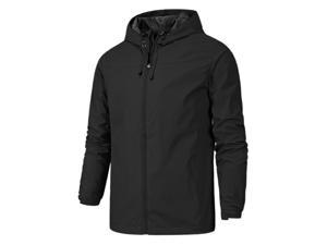 Men's Hoodie Windbreaker Sports Hiking Cycling Outdoor Drawstring Zipper Anorak Jackets Outerwear Large Black