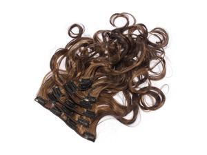 8pcs 16" 40.5cm Dark Brown 4 Clips in Hair Extensions Full Head Synthetic Women Hair Wigs